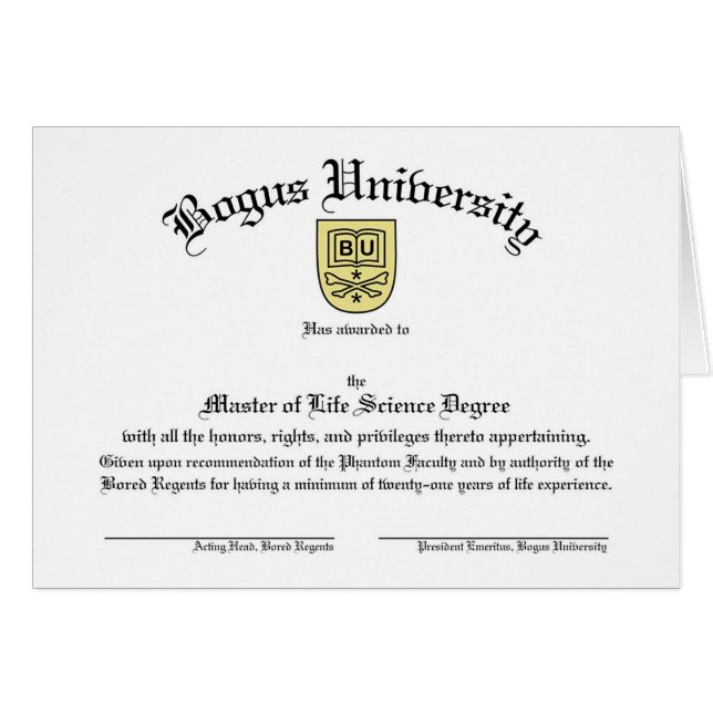 Tarjeta falsa del diploma de la universidad (Anverso (Horizontal))