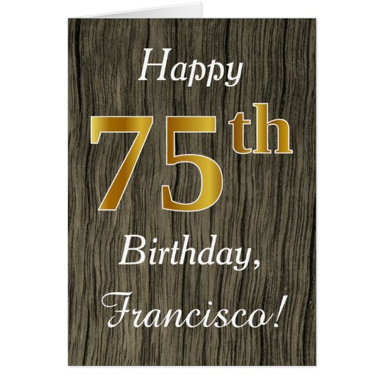 Tarjeta Falsa madera, 75.o cumpleaños del falso oro +