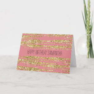 Tarjeta Falsas rayas del purpurina del oro rosado