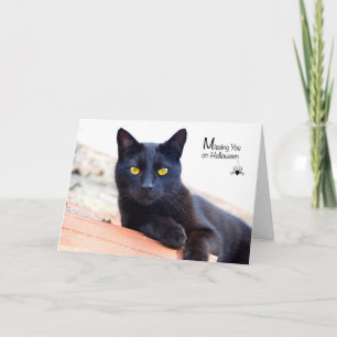 Tarjeta Falta de usted el Halloween, gato negro con la