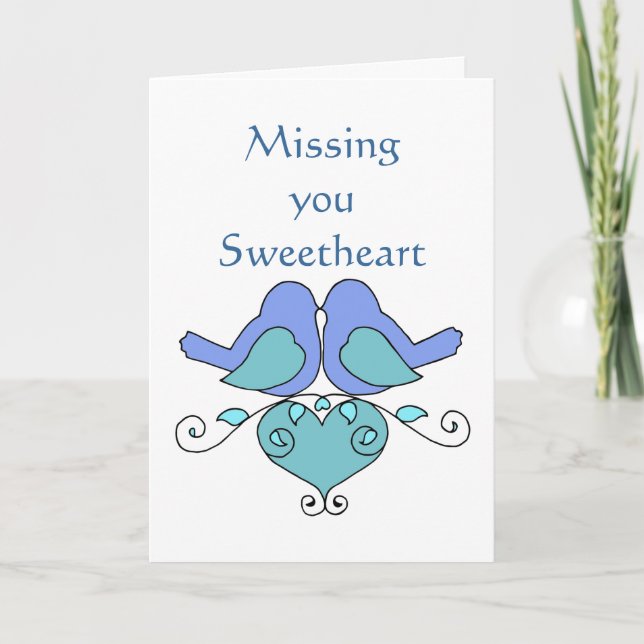 Tarjeta Faltándole corazón floral de los Lovebirds azules (Anverso)