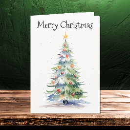 Tarjeta Familia acuarela de árbol de navidad