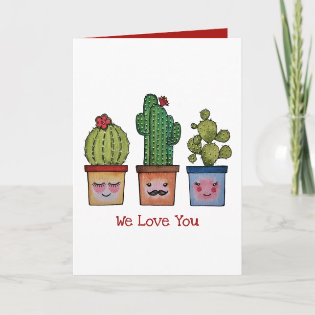 Tarjeta Familia Cute Cactus En Acuarela (Anverso)