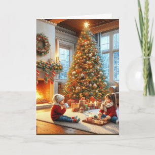 Tarjeta Familia de árbol de Navidad festivo 