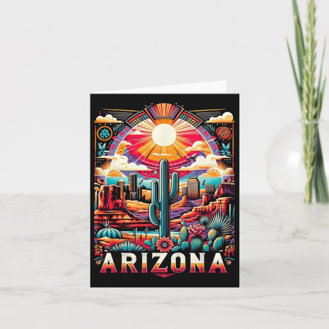 Tarjeta Familia De Cactus Del Desierto Retro De Arizona (Anverso)