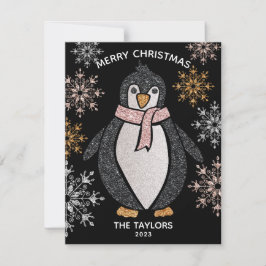 Tarjeta Familia de Navidades del purpurina Cute Penguin