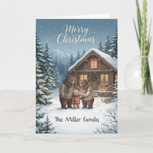 Tarjeta Familia de osos acogedores de Navidad nórdica pers