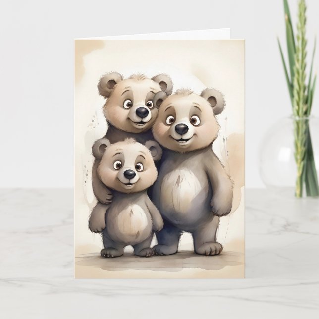Tarjeta Familia de osos adorables Mamá Papá Niño Retrato e (Anverso)