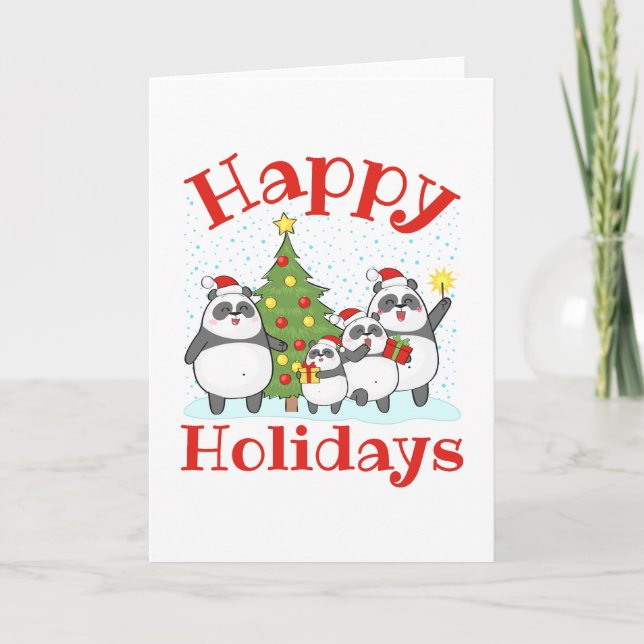 Tarjeta Familia de Panda de Navidad (Anverso)