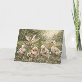 Tarjeta Familia de patos en el estanque de la granja jugan
