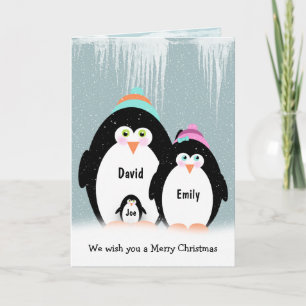 Tarjeta Familia de pingüinos de Navidad con bebé