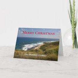 Tarjeta Familia Feliz Navidad Verano Playa del Océano Pers