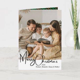 Tarjeta Familia Negro Blanco Verde Oro Foto Navidad Plegab