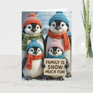 Tarjeta Familia Pingüino navidad En Copos De Nieve
