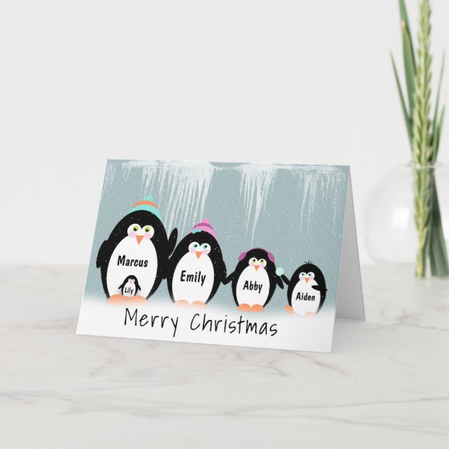 Tarjeta Familia Pingüino navidad En Nieve (Anverso)