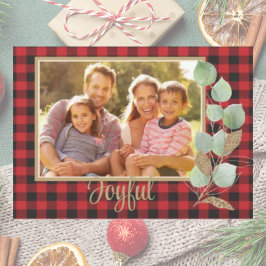 Tarjeta Familia Rustic Buffalo Plaid Purpurina Navidades
