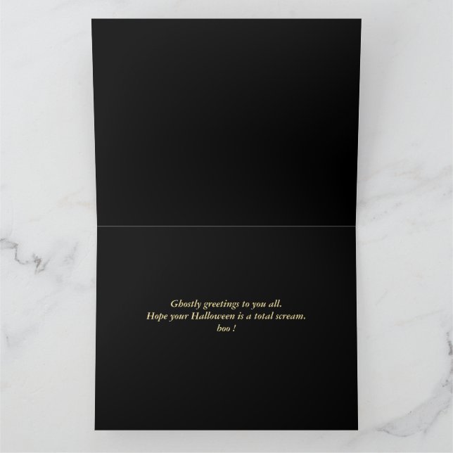 Tarjeta Familia simple y fantasmal Feliz Calabaza de Hallo (Interior)