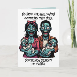 Tarjeta Familia Zombie con niños gemelos | Halloween diver