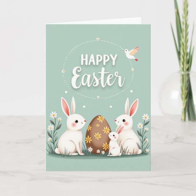 Tarjeta familiar de conejo de Pascua feliz (Anverso)