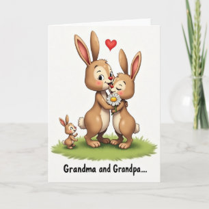 Tarjeta familiar de conejos amorosos