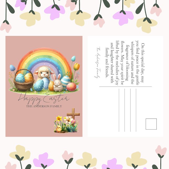 Tarjeta familiar de cordero conejo rosa de arcoiri (Subido por el creador)