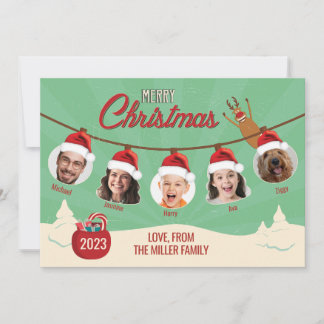 Tarjeta familiar de ornamentos de Navidad retro