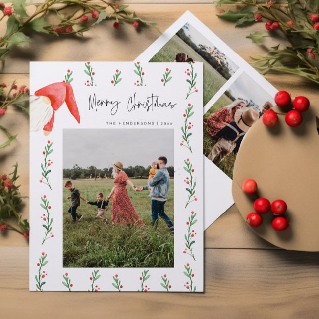 Tarjeta familiar Red Berries Boho Merry Christmas (Subido por el creador)