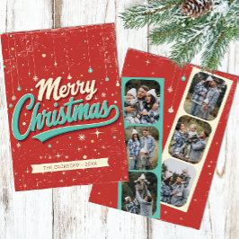Tarjeta familiar Retro 6 Photo Merry Christmas
