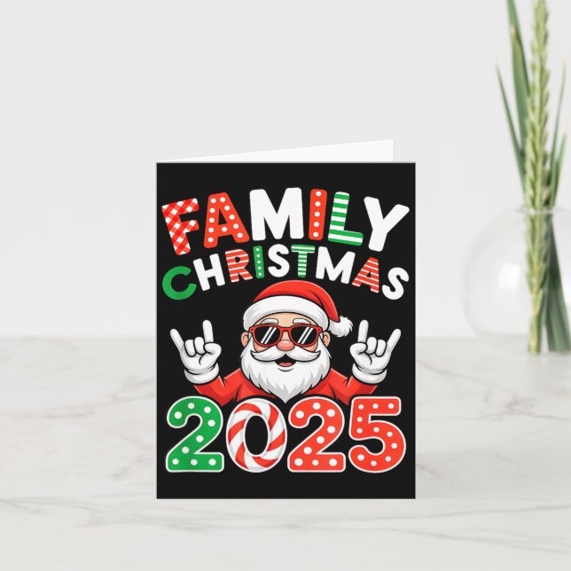 Tarjeta Family Christmas 2025 Rocker Santa Sungles Matchin (Anverso)