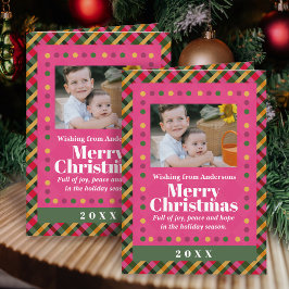 Tarjeta Family Christmas Plaid Photo Red Holiday Postcard