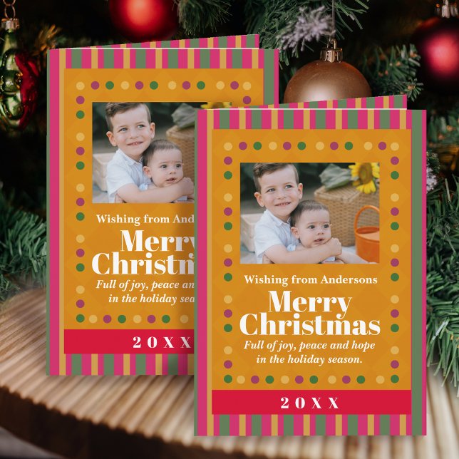 Tarjeta Family Christmas Stripes Photo Holiday Postcard (Subido por el creador)