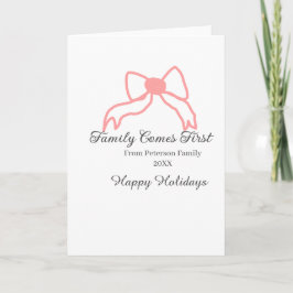 Tarjeta Family comes first red bow family name holidays