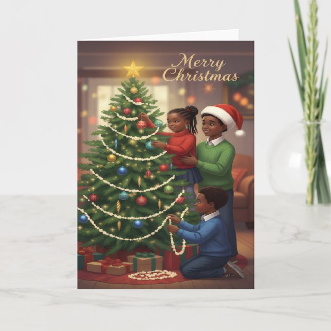 Tarjeta Family Tree Trimming – Merry Christmas Kids Card (Anverso)
