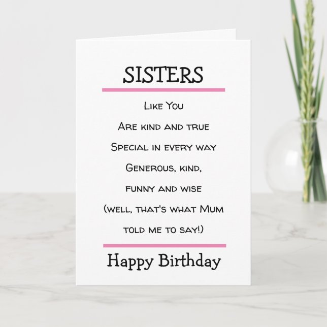 Tarjeta Famosa hermana Cheeky Poem Birthday Card (Anverso)