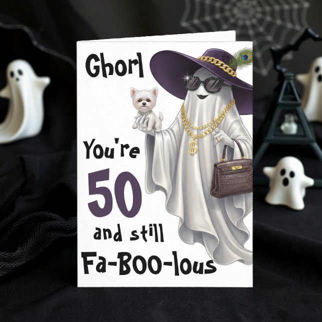 Tarjeta Famosas mujeres fantasma de Halloween Feliz cumple (Halloween Ghost Womens Funny Happy 50th Birthday Card
)