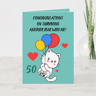 Tarjeta Famoso Chiste Balloon Cat Hermana Verde azulada 50