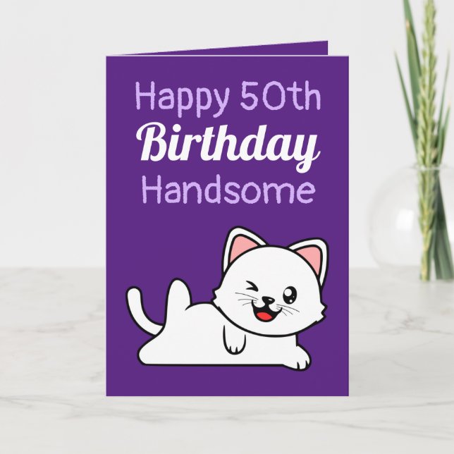 Tarjeta Famoso Chiste Hermana Gato Púrpura 50 cumpleaños (Anverso)