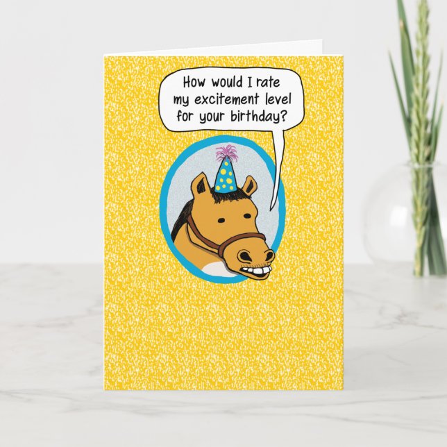 Tarjeta Famoso cumpleaños de caballo emocionado (Anverso)