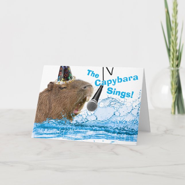 Tarjeta Famoso cumpleaños feliz Capybara canta (Anverso)
