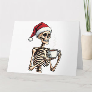 Tarjeta Famoso Halloween bebiendo café Navidades Santa