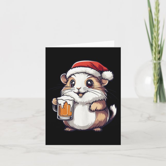 Tarjeta Famoso Navidad Hámster Con Cómic De Cervezas (Anverso)