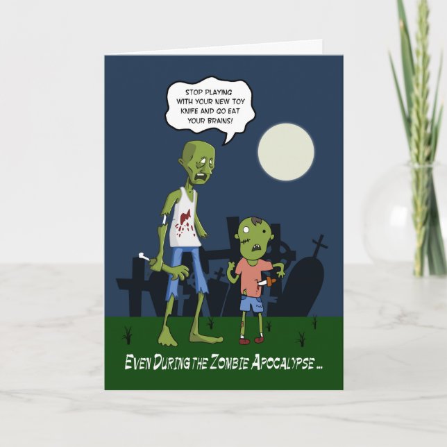 Tarjeta Famoso papá zombi e hijo para el Día del Padre (Anverso)