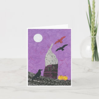 Tarjeta Fanciosa Halloween o Samhain Card, House, Crows