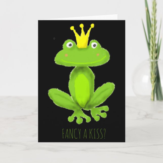 Tarjeta Fancy A Kiss Frog Prince Cartoon Día de San Valent (Anverso)