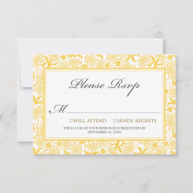 Tarjeta Fancy Floral RSVP (amarillo limón) (Anverso)