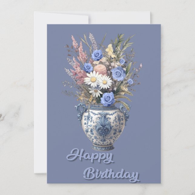 Tarjeta Fancy Vase Flower Birday Flat Greeting Card (Anverso)