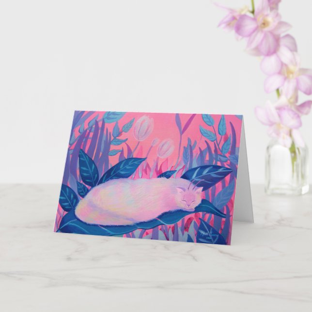 Tarjeta Fantasía azul púrpura rosa de gato oruga (Orquídea)