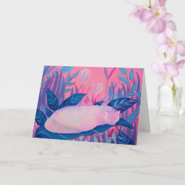 Tarjeta Fantasía azul púrpura rosa de gato oruga