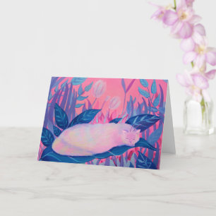 Tarjeta Fantasía azul púrpura rosa de gato oruga