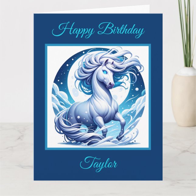 Tarjeta Fantasía Caballo Blanco en la carta de cumpleaños  (Anverso)